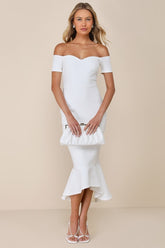 How Much I Care Ivory Off-the-Shoulder Midi Dress