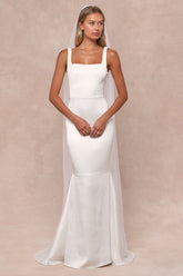 Luxe Loveliness White Satin Backless Mermaid Maxi Dress