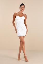 Aglow with Love Ivory Mesh Sequin Bustier Bodycon Mini Dress