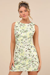 Alyvia Green Floral Sleeveless Mini Dress