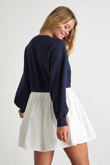 Contemporary Comfort Navy Layered Pleated Sweater Mini Dress