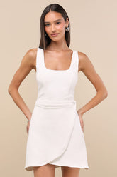 Merima White Denim Wrap Mini Dress