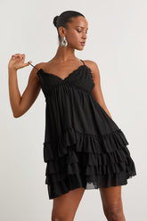 Asuka Black Ruffled Tiered Mini Dress