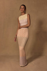 Kirsten Cream Multi Crochet Backless Maxi Dress