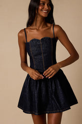 Phoenix Dark Wash Basque Waist Mini Dress