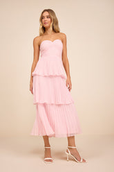 Seriously Sensational Blush Pink Strapless Tiered Midi Dress