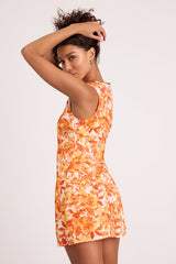 Alyvia Orange and White Floral Sleeveless Mini Dress
