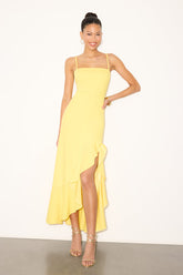 Iveta Light Yellow Cutout Ruffled Sleeveless Midi Dress