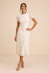 Bridget Ivory Floral Jacquard Puff Sleeve Midi Dress