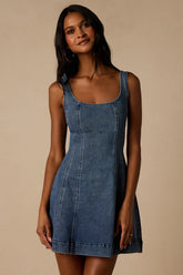 Trena Medium Wash Denim Skater Mini Dress