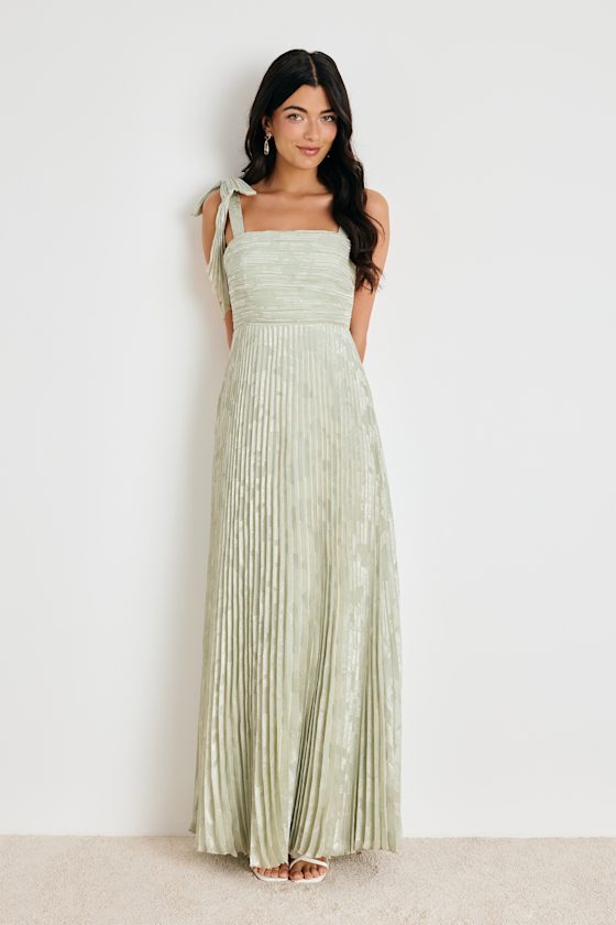 Gorgeous Purpose Sage Floral Burnout Pleated Maxi Dress