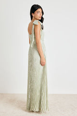 Gorgeous Purpose Sage Floral Burnout Pleated Maxi Dress