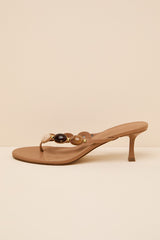 Gema Coffee Beaded High Heel Thong Sandals
