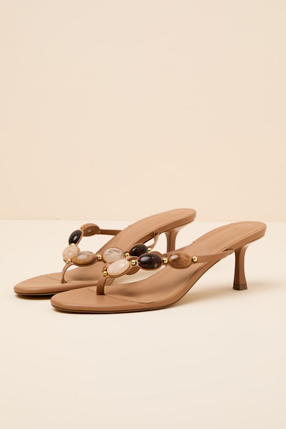Gema Coffee Beaded High Heel Thong Sandals